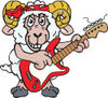 Cartoon Happy Sheep Ram Playing an Electric Guitar