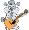 Cartoon Happy Gray Poodle Dog Playing an Acoustic Guitar