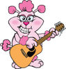 Cartoon Happy Pink Poodle Playing an Acoustic Guitar