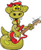 Cartoon Happy Python Snake Playing an Electric Guitar