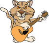 Cartoon Happy Puma Cougar Playing an Acoustic Guitar