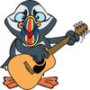 Cartoon Happy Puffin Bird Playing an Acoustic Guitar