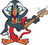 Cartoon Happy Puffin Bird Playing an Electric Guitar