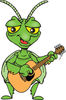 Cartoon Happy Praying Mantis Playing an Acoustic Guitar