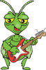 Cartoon Happy Praying Mantis Playing an Electric Guitar
