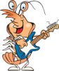 Cartoon Happy Prawn Shrimp Playing an Electric Guitar