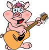 Cartoon Happy Pig Playing an Acoustic Guitar