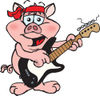 Cartoon Happy Pig Playing an Electric Guitar