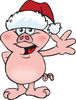 Friendly Waving Pig Wearing a Christmas Santa Hat