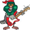 Cartoon Happy Pigeon Playing an Electric Guitar