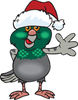 Friendly Waving Pigeon Wearing a Christmas Santa Hat