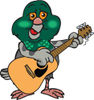Cartoon Happy Pigeon Playing an Acoustic Guitar