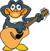 Cartoon Happy Penguin Playing an Acoustic Guitar