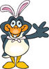 Friendly Waving Penguin Wearing Easter Bunny Ears