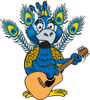 Cartoon Happy Peacock Playing an Acoustic Guitar