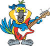 Cartoon Happy Blue and Yellow Macaw Parrot Playing an Electric Guitar
