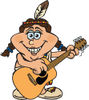 Cartoon Happy Native American Woman Playing an Acoustic Guitar