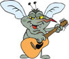Cartoon Happy Mosquito Playing an Acoustic Guitar