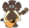 Cartoon Happy Mammoth Playing an Acoustic Guitar