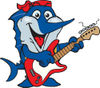 Cartoon Happy Marlin Fish Playing an Electric Guitar