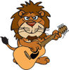 Cartoon Happy Male Lion Playing an Acoustic Guitar