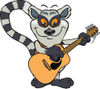 Cartoon Happy Lemur Playing an Acoustic Guitar