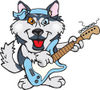 Cartoon Happy Husky Dog Playing an Electric Guitar