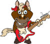 Cartoon Happy Brown Horse Playing an Electric Guitar