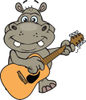 Cartoon Happy Hippo Playing an Acoustic Guitar