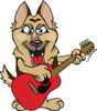 Cartoon Happy German Shepherd Dog Playing an Acoustic Guitar