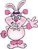 Cartoon Pink Poodle Dog Wearing Easter Bunny Ears and Waving