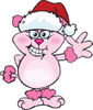 Cartoon Pink Poodle Dog Wearing a Christmas Santa Hat and Waving