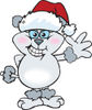 Cartoon Gray Poodle Dog Wearing a Christmas Santa Hat and Waving