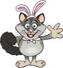 Cartoon Happy Possum Wearing Bunny Ears and Waving