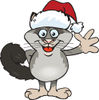 Cartoon Happy Possum Wearing a Christmas Sant Hat and Waving