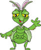 Cartoon Happy Praying Mantis Wearing Easter Bunny Ears and Waving