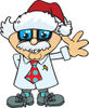 Cartoon Happy Albert Einstein Scientist Wearing a Christmas Sant Hat and Waving