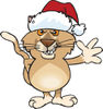 Cartoon Happy Puma Wearing a Christmas Sant Hat and Waving