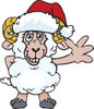 Cartoon Happy Ram Wearing a Christmas Santa Hat and Waving