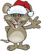 Cartoon Happy Brown Rat Wearing a Christmas Santa Hat and Waving