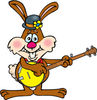 Happy Brown Easter Bunny Rabbit Playing a Banjo