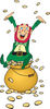 Greedy And Rich Leprechaun Sitting Atop A Pot Of Gold, Tossing Coins Into The Ai...