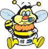 Baby Bumble Bee Character In A Diaper, Sucking On A Pacifier And Holding A Rattl...