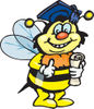 Smart Bumble Bee Character Wearing A Graduation Cap And Holding A Diploma