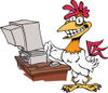Grinning Rooster With A Golden Tooth And Dollar Sign Eyes, Typing On A Computer