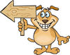 Grinning Brown Dog Holding A Blank Wooden Arrow Sign Pointed To The Left, With S...
