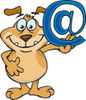 Happy Brown Dog Holding Up A Blue Arobase Email Sign