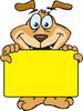 Smiling Brown Dog Holding Up A Blank Yellow Sign Board, Ready For You To Insert ...