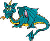 Teal Dragon With An Orange Belly And Green Eyes, Burping Fire