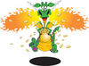 Excited Green, Yellow And Purple Spotted Dragon Blowing Flames And Running With ...
